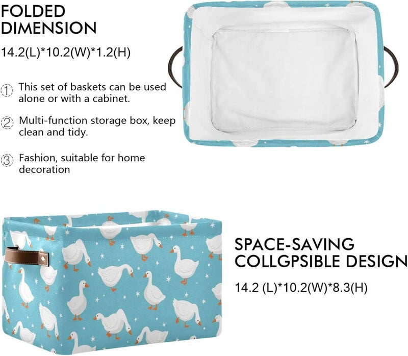DOMIKING Ducks Blue Stars Rectangular Storage Bin Basket with Handles - Organizer Bin for Books Laundry Basket for Clothes Playroom Pets - Image 2
